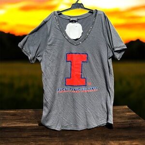 University of Illinois Gray Fighting Illini Embellished T-Shirt College NWT
